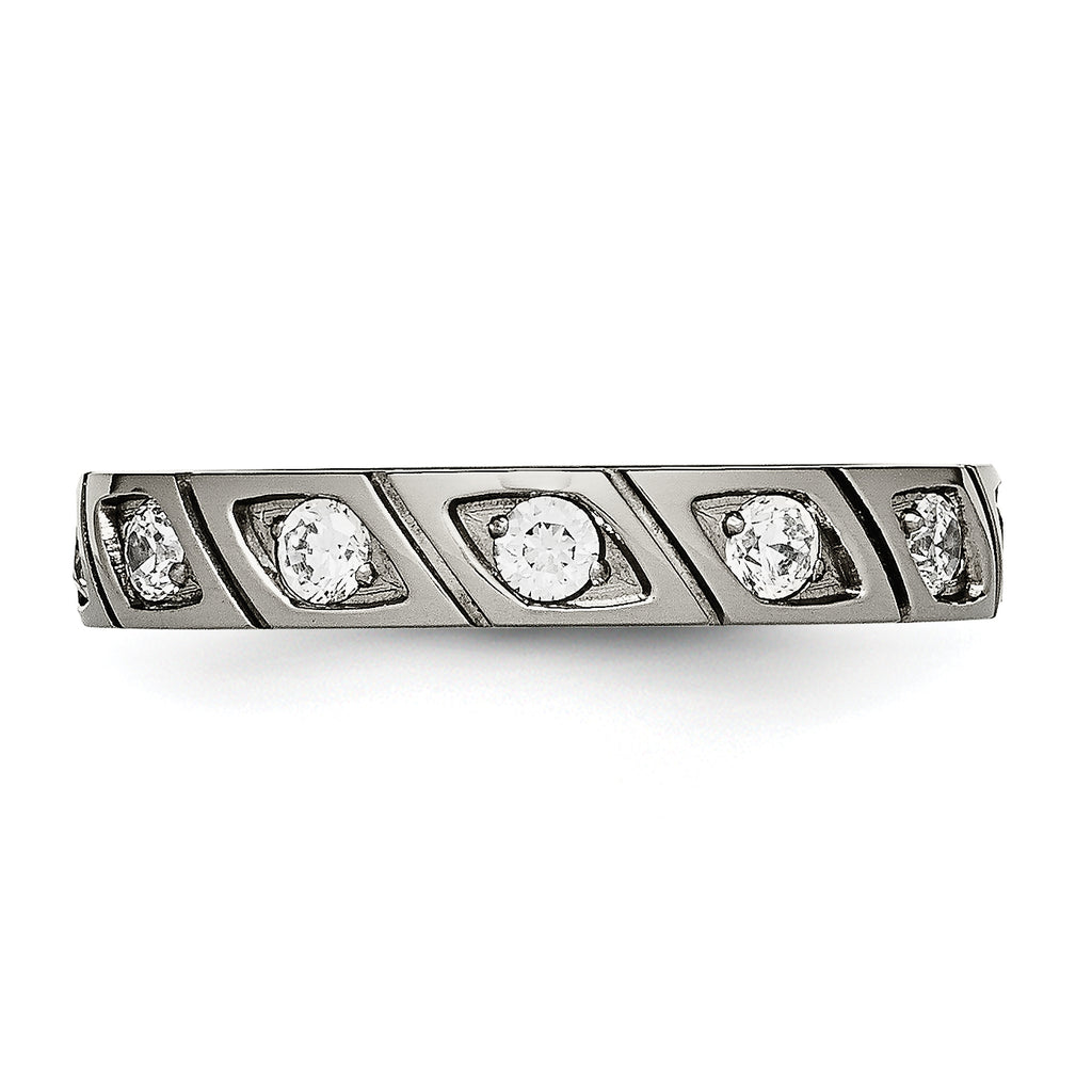 Grooved CZ Wedding Band in Titanium, 4mm