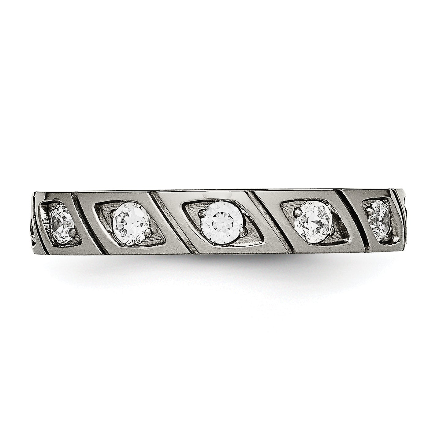 Grooved CZ Wedding Band in Titanium, 4mm