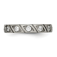 Sophia Jewelers Titanium Unisex Polished 4mm CZ Grooved Wedding Band