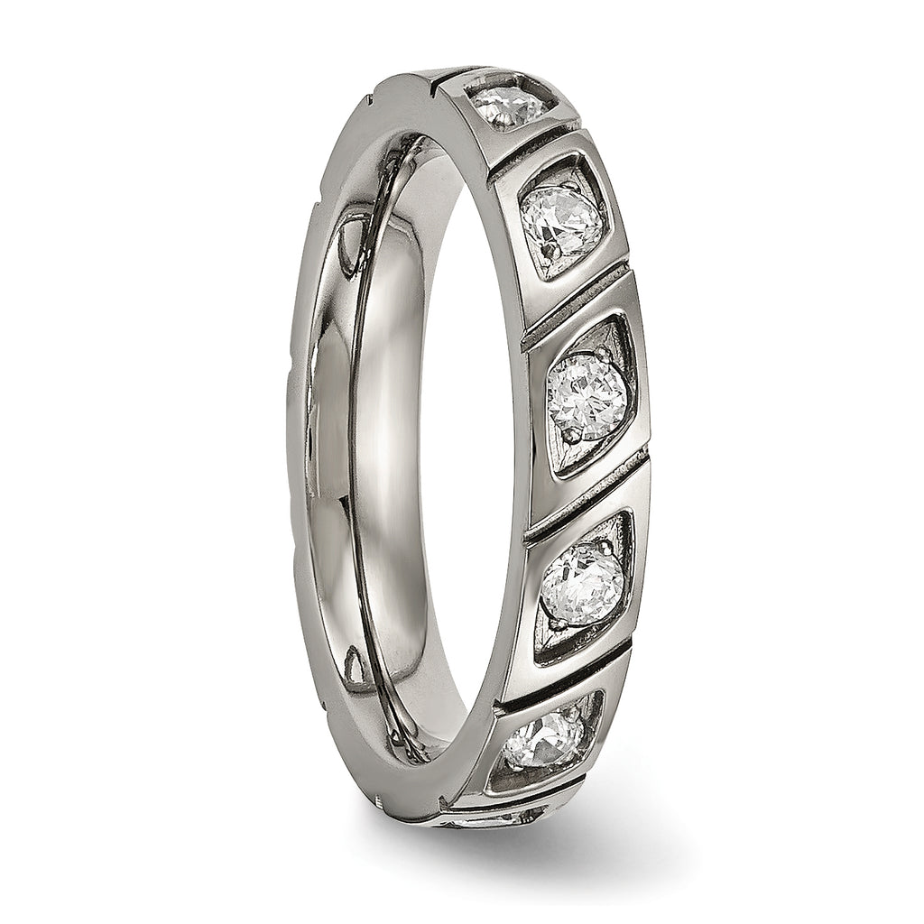 Grooved CZ Wedding Band in Titanium, 4mm