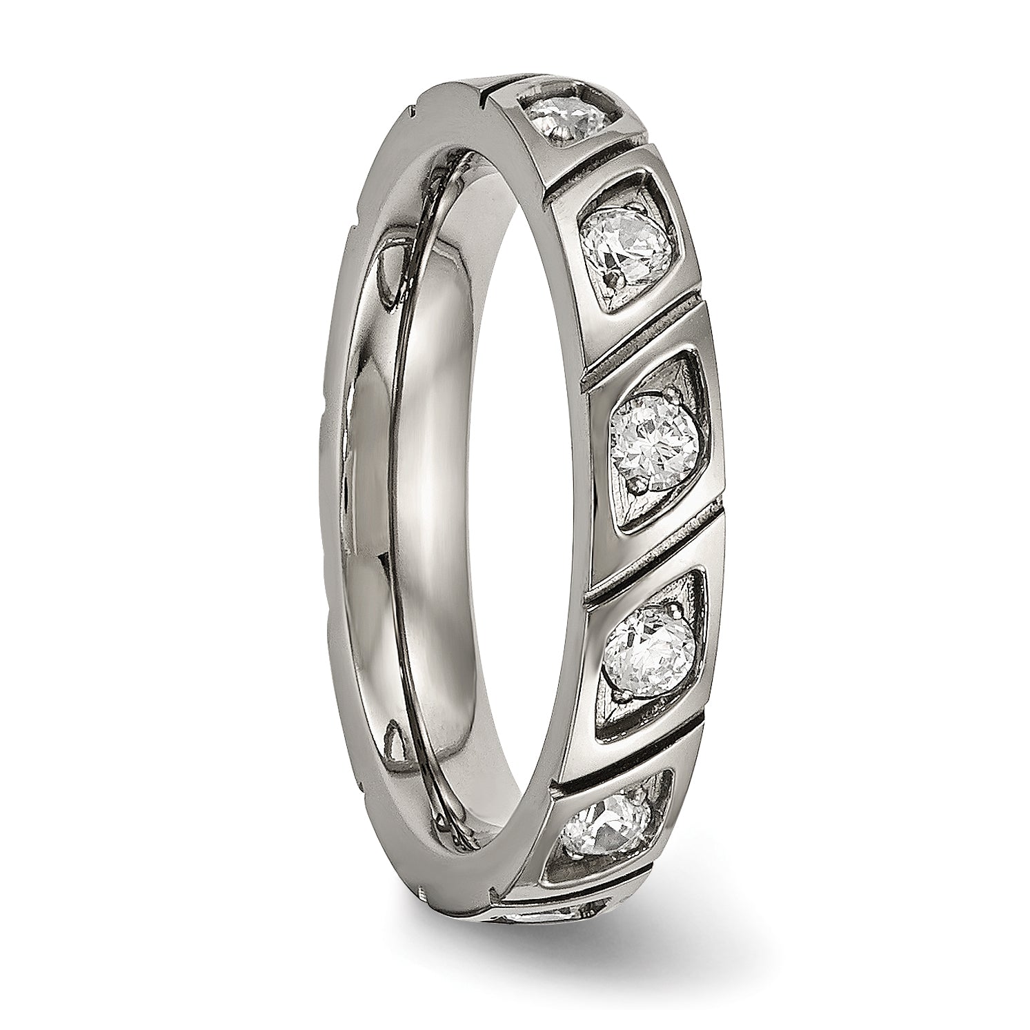 Grooved CZ Wedding Band in Titanium, 4mm