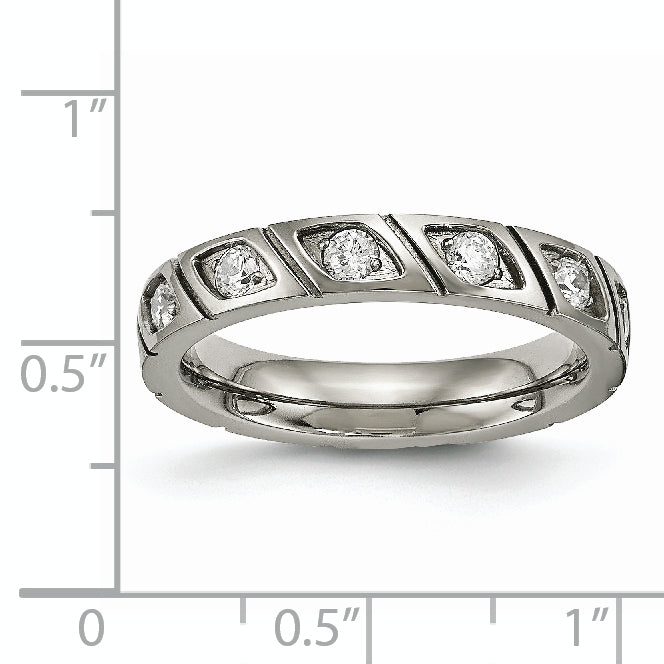 Sophia Jewelers Titanium Unisex Polished 4mm CZ Grooved Wedding Band
