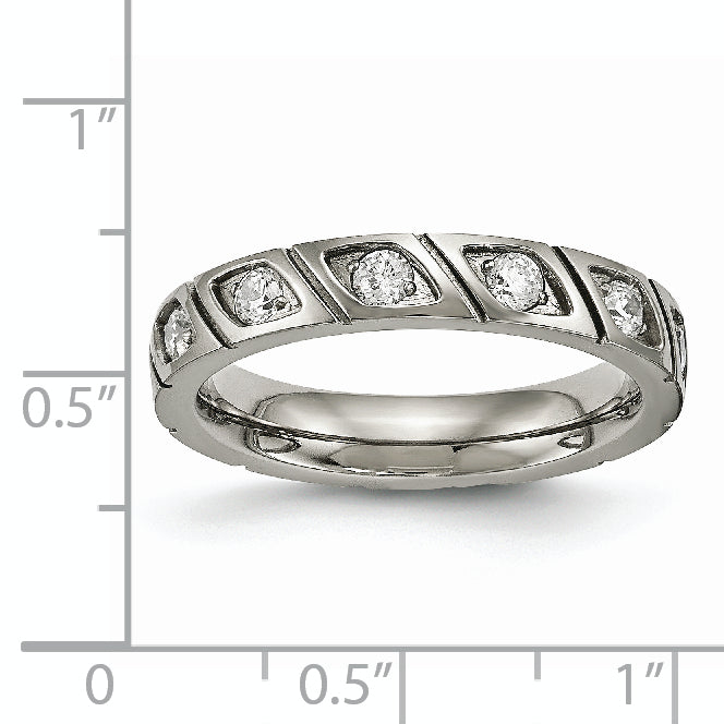 Titanium Polished with CZ 4mm Grooved Band