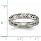 Grooved CZ Wedding Band in Titanium, 4mm