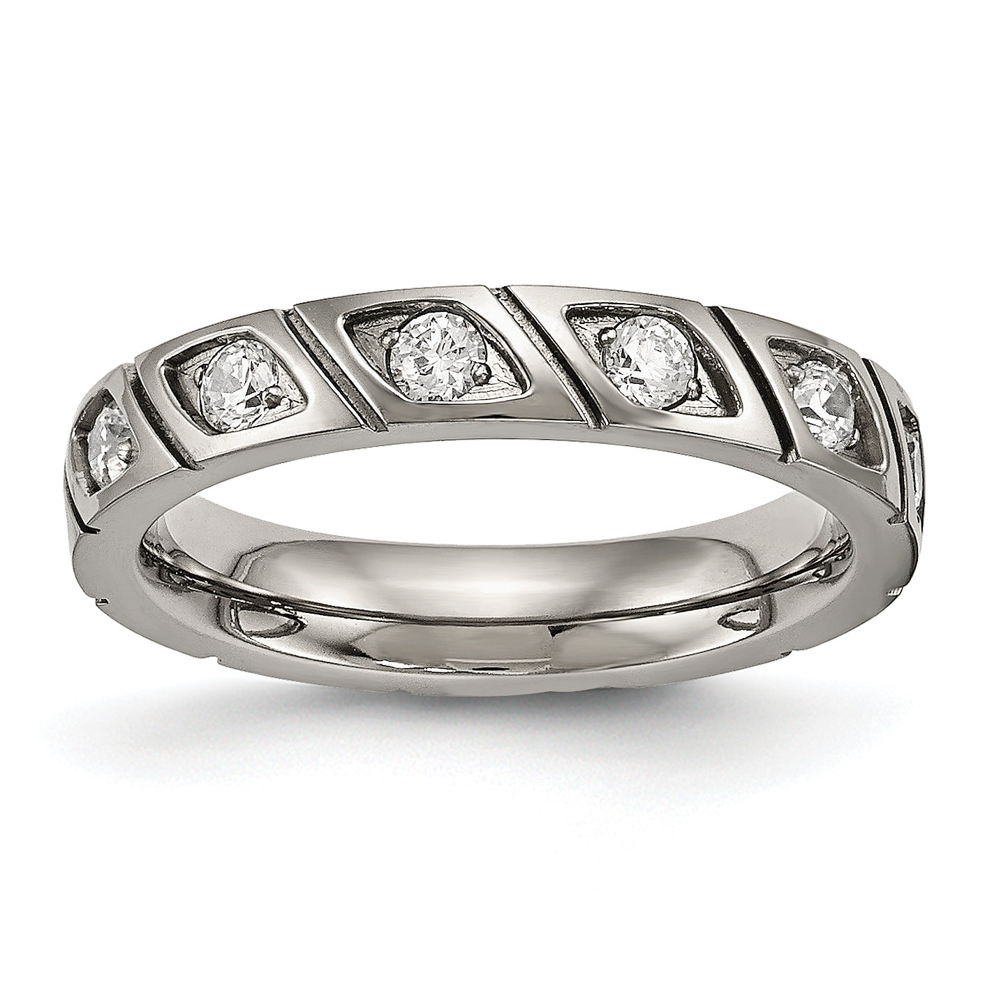 Titanium Polished with CZ 4mm Grooved Band Main image