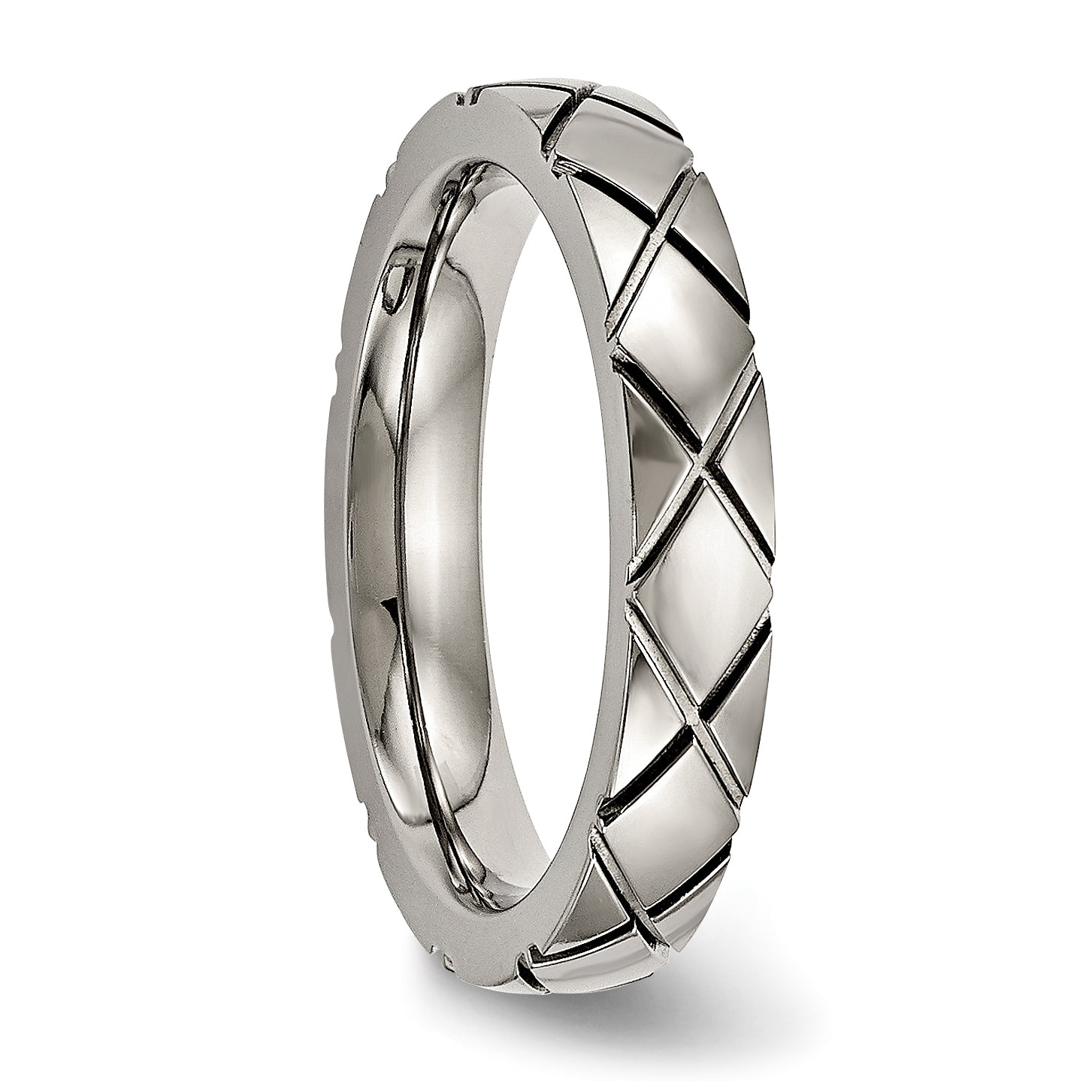 Criss-Cross Grooved Wedding Band in Titanium, 4mm