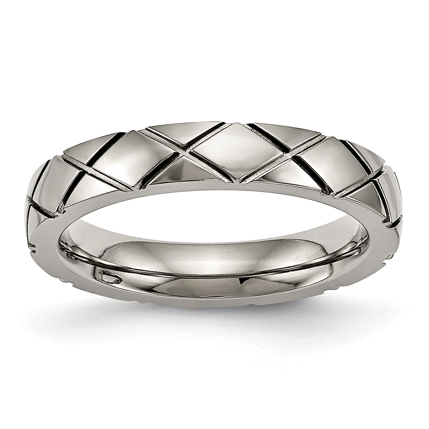 Titanium Polished Criss Cross 4mm Grooved Ring Main image