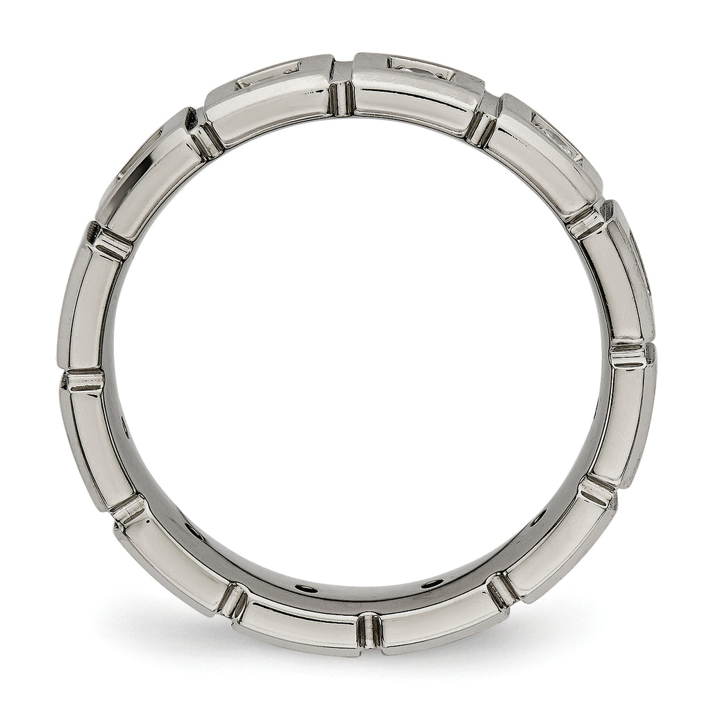 Grooved CZ Wedding Band in Titanium, 5mm
