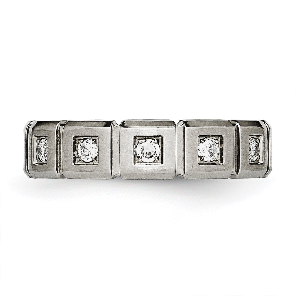 Grooved CZ Wedding Band in Titanium, 5mm