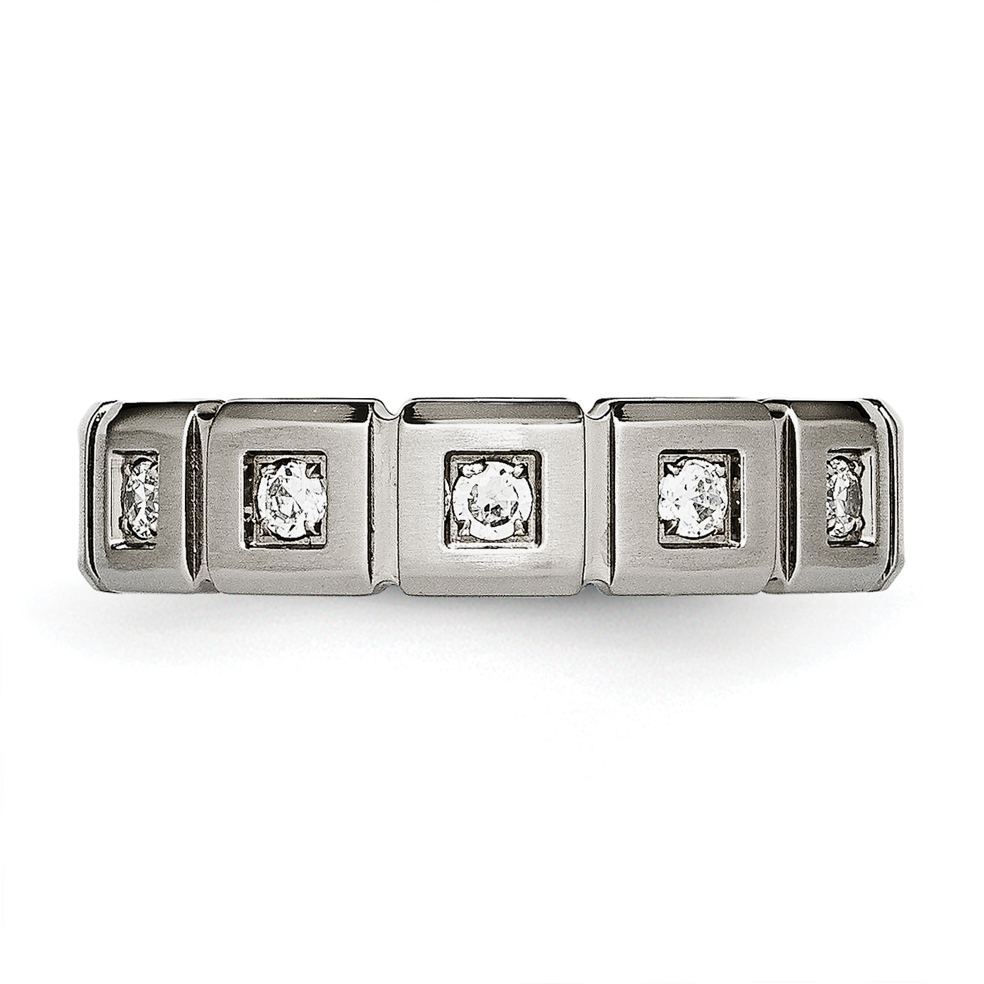 Grooved CZ Wedding Band in Titanium, 5mm