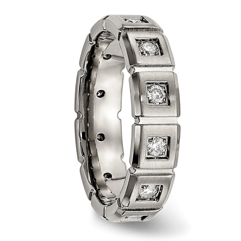 Grooved CZ Wedding Band in Titanium, 5mm