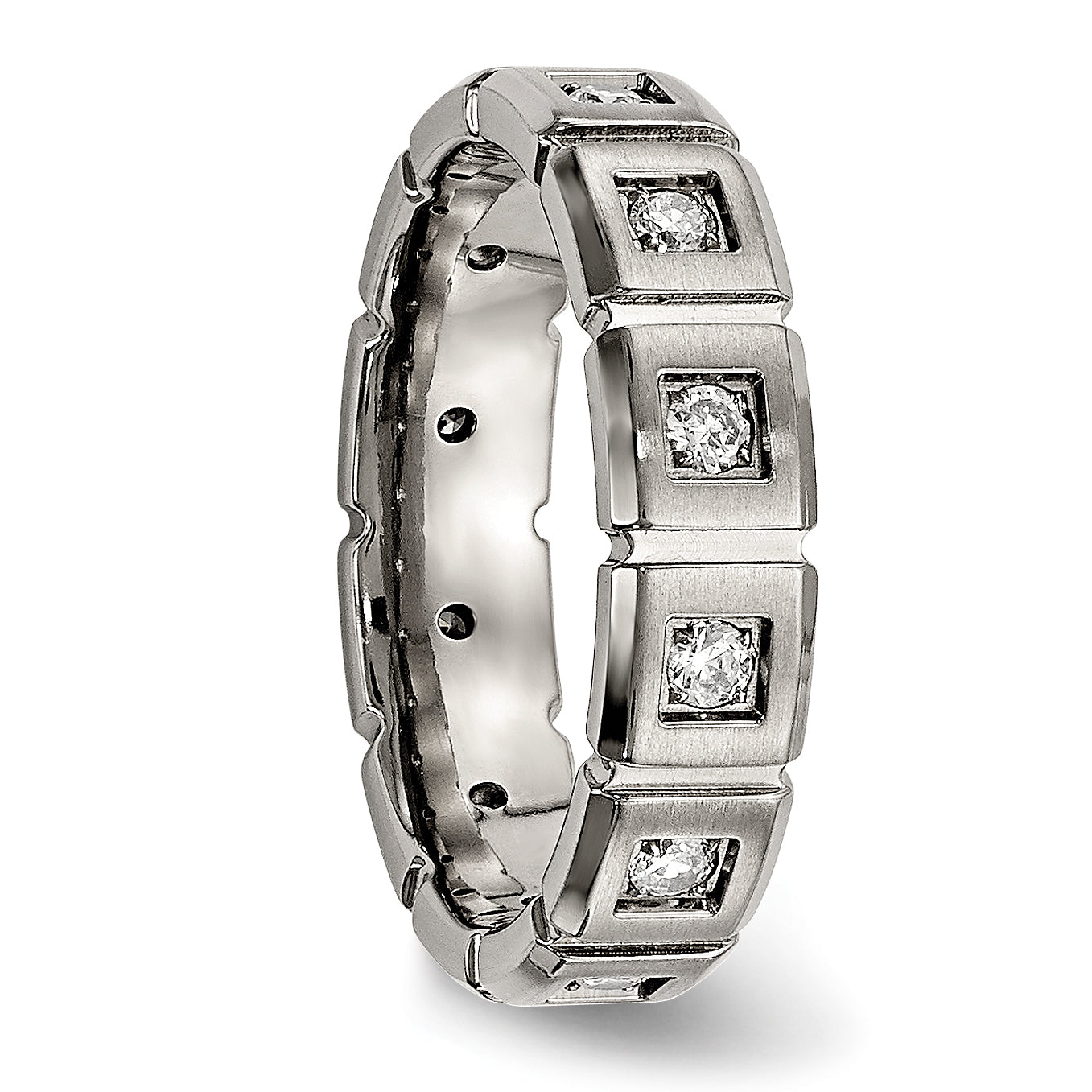 Grooved CZ Wedding Band in Titanium, 5mm