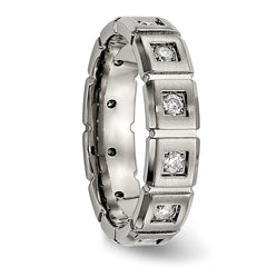 Titanium Grooved 5mm CZ Wedding Band Polished & Brushed Unisex
