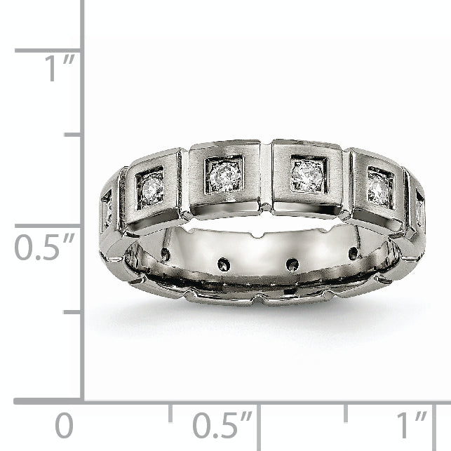 Titanium Grooved 5mm CZ Wedding Band Polished & Brushed Unisex