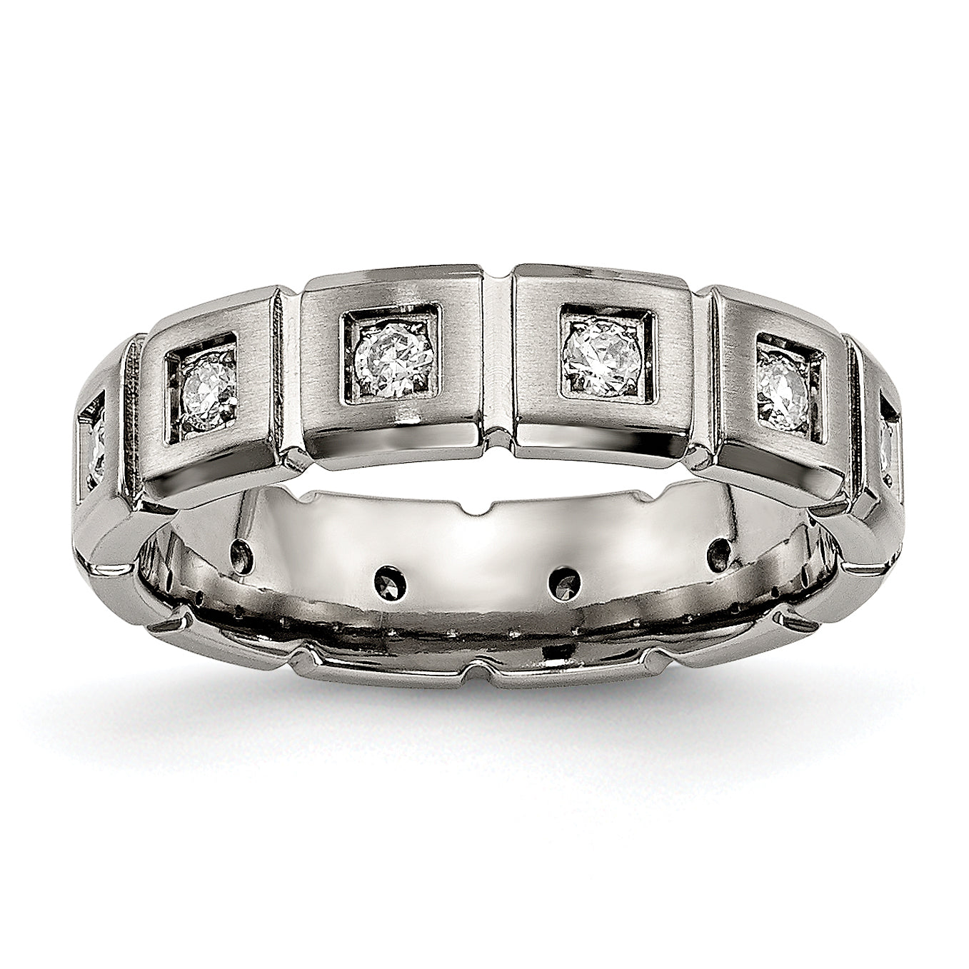 Titanium Brushed and Polished with CZ 5mm Grooved Band Main image