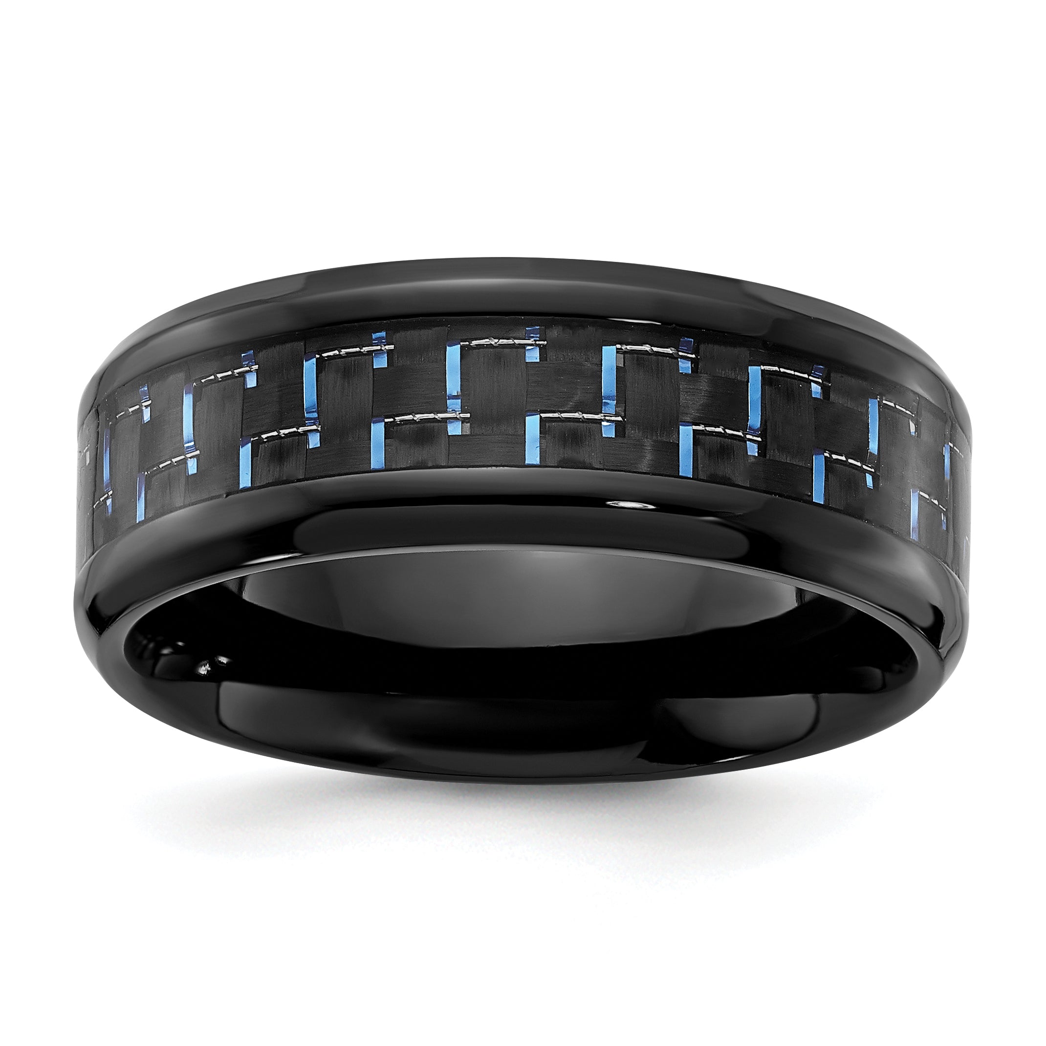 Black Titanium Polished with Black and Blue Carbon Fiber Inlay 8mm Band