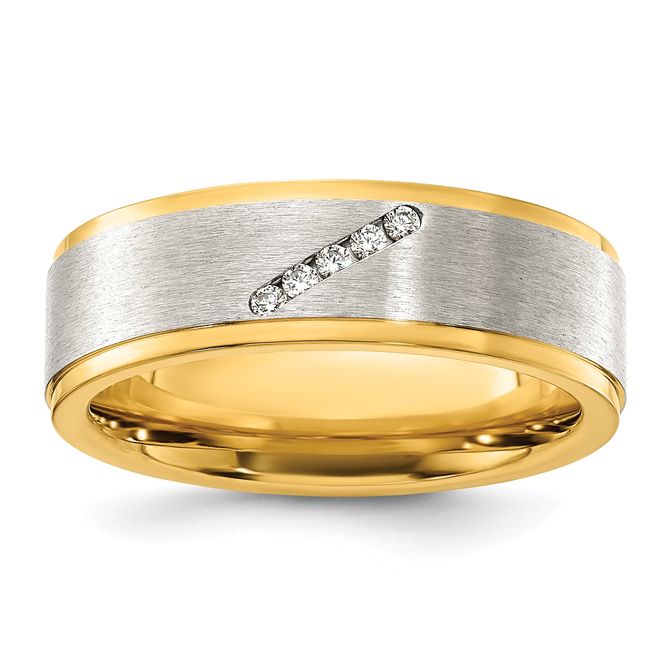 Titanium Polished Yellow IP-plated with CZ Brushed Center 8.00mm Band