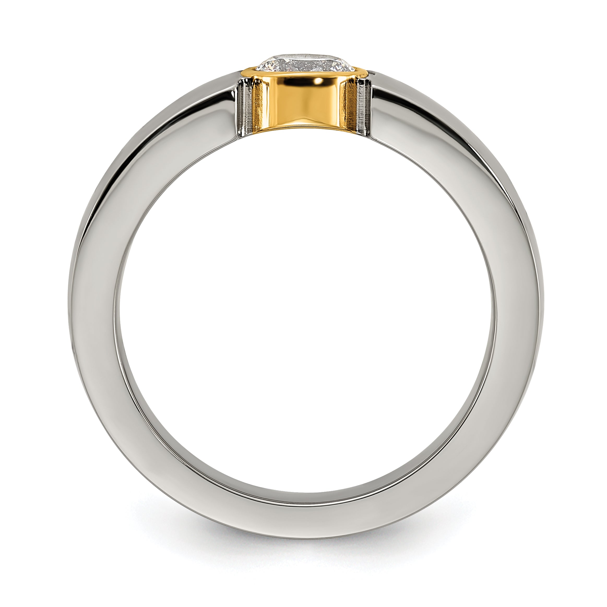 Titanium Polished Yellow IP-plated with CZ Tapered Ring