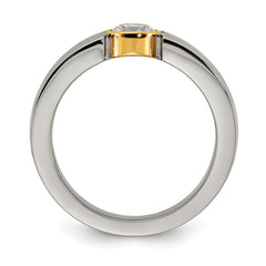 Titanium Polished Yellow IP-plated with CZ Tapered Ring