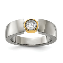 Titanium Polished Yellow IP-plated with CZ Tapered Ring
