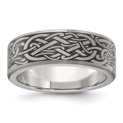 Titanium Brushed Laser Design 8mm Band