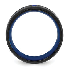 Titanium Polished Black and Blue IP-plated with Blue CZ Carbon Fiber Inlay in Clear Epoxy 8mm Band