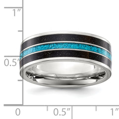 Titanium Polished with Turquoise and Black Star Sandstone Inlay 8mm Band