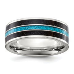 Titanium Polished with Turquoise and Black Star Sandstone Inlay 8mm Band