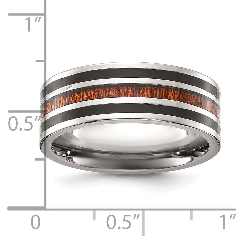 Titanium Polished with Black Resin and Wood Inlay 8mm Band