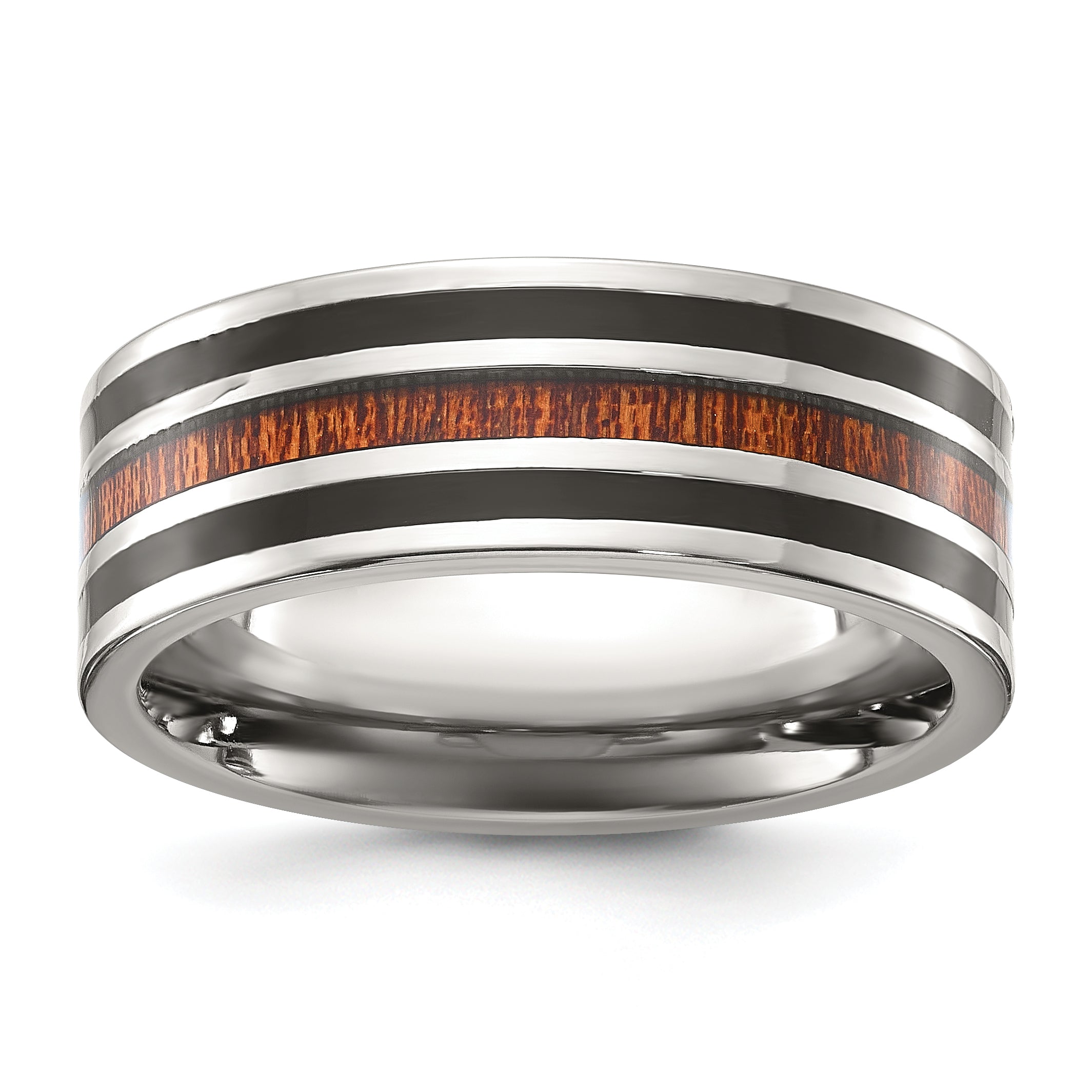 Titanium Polished with Black Resin and Wood Inlay 8mm Band