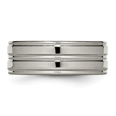 Titanium Polished Unisex 8mm Grooved Wedding Band