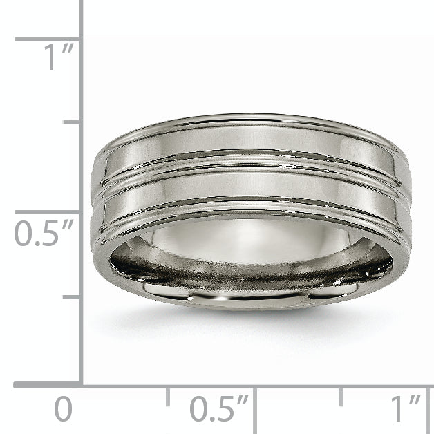 Grooved Wedding Band in Titanium, 8mm