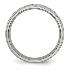 Titanium Greek Key Design 6mm Unisex Wedding Band with Ridged Edges