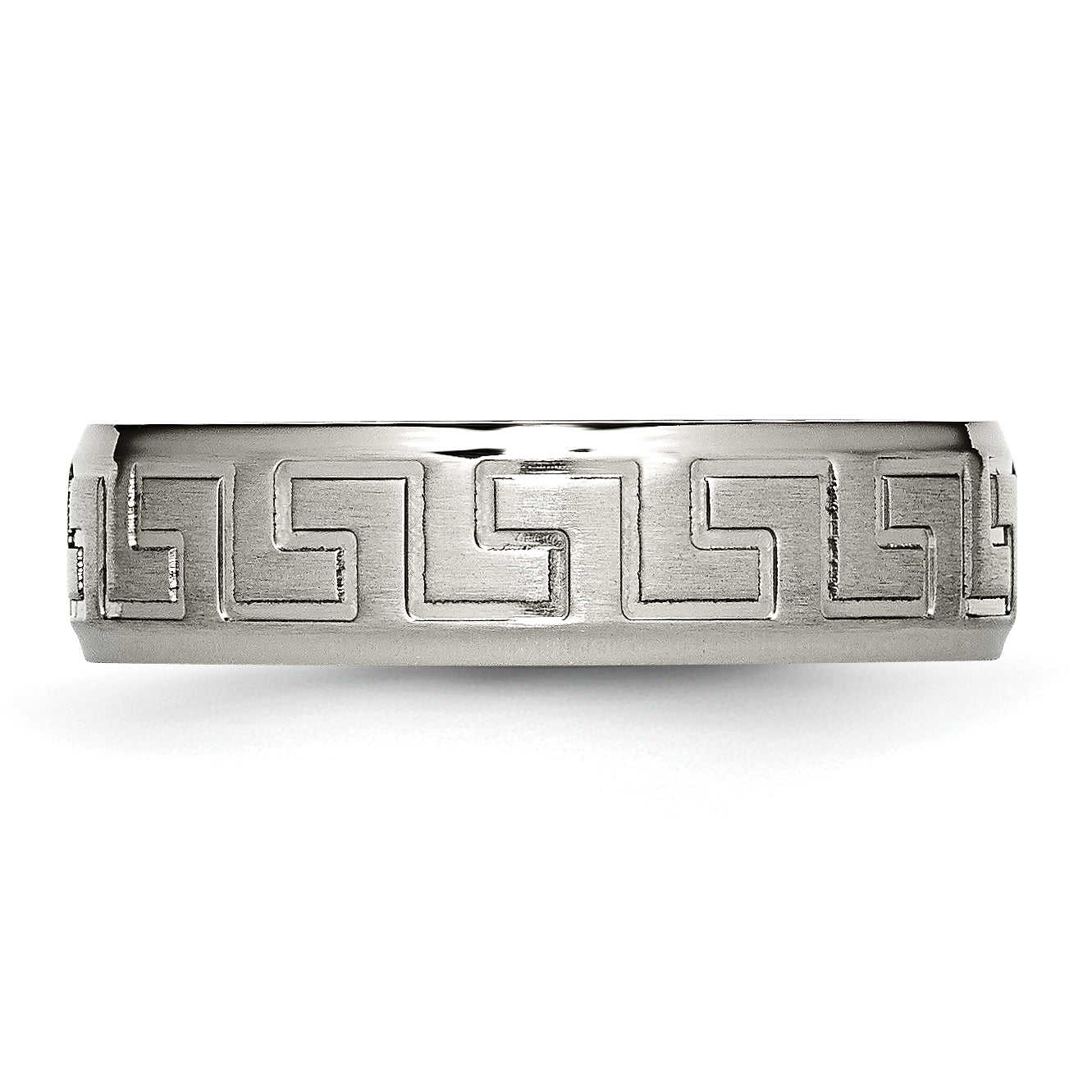 Titanium Greek Key Design 6mm Unisex Wedding Band with Ridged Edges