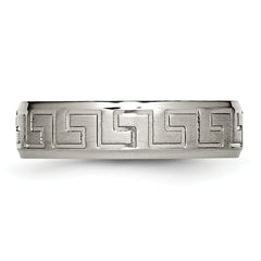 Titanium Greek Key Design 6mm Unisex Wedding Band with Ridged Edges