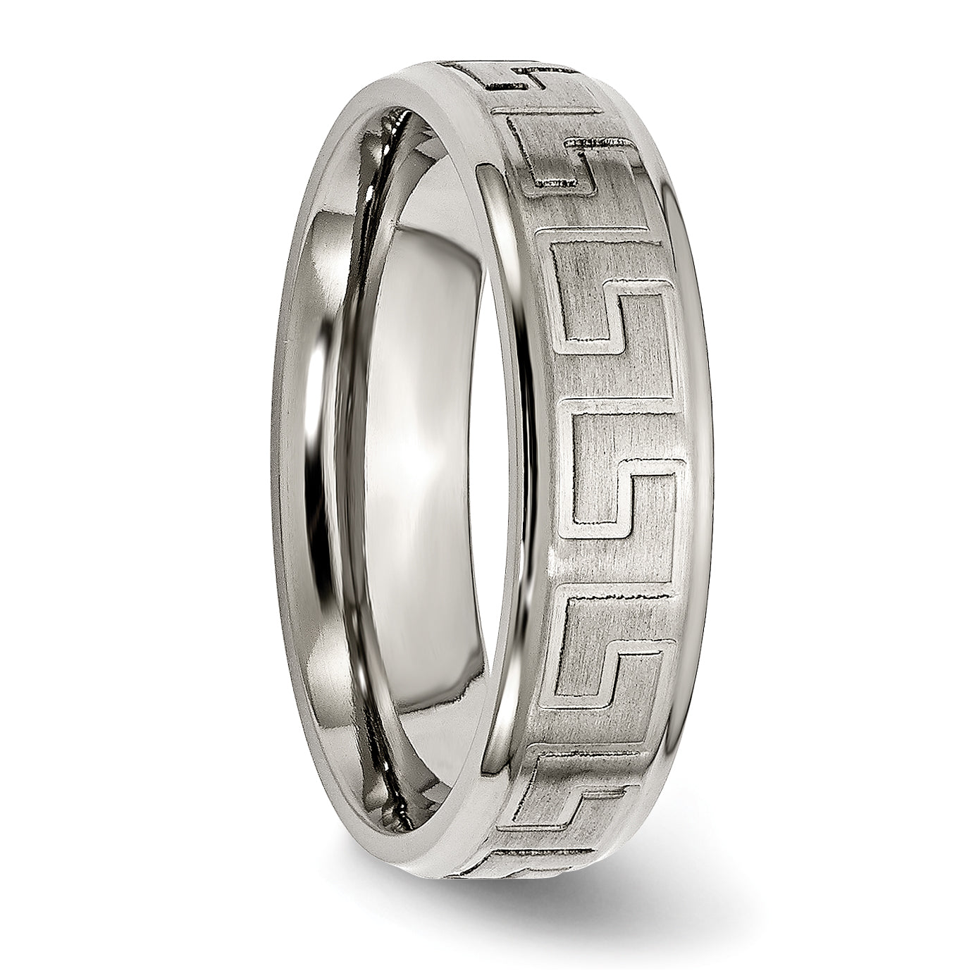 Titanium Greek Key Design 6mm Unisex Wedding Band with Ridged Edges