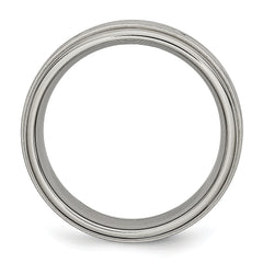 Titanium Brushed Center 7mm Criss-cross Design Ridged Edge Band