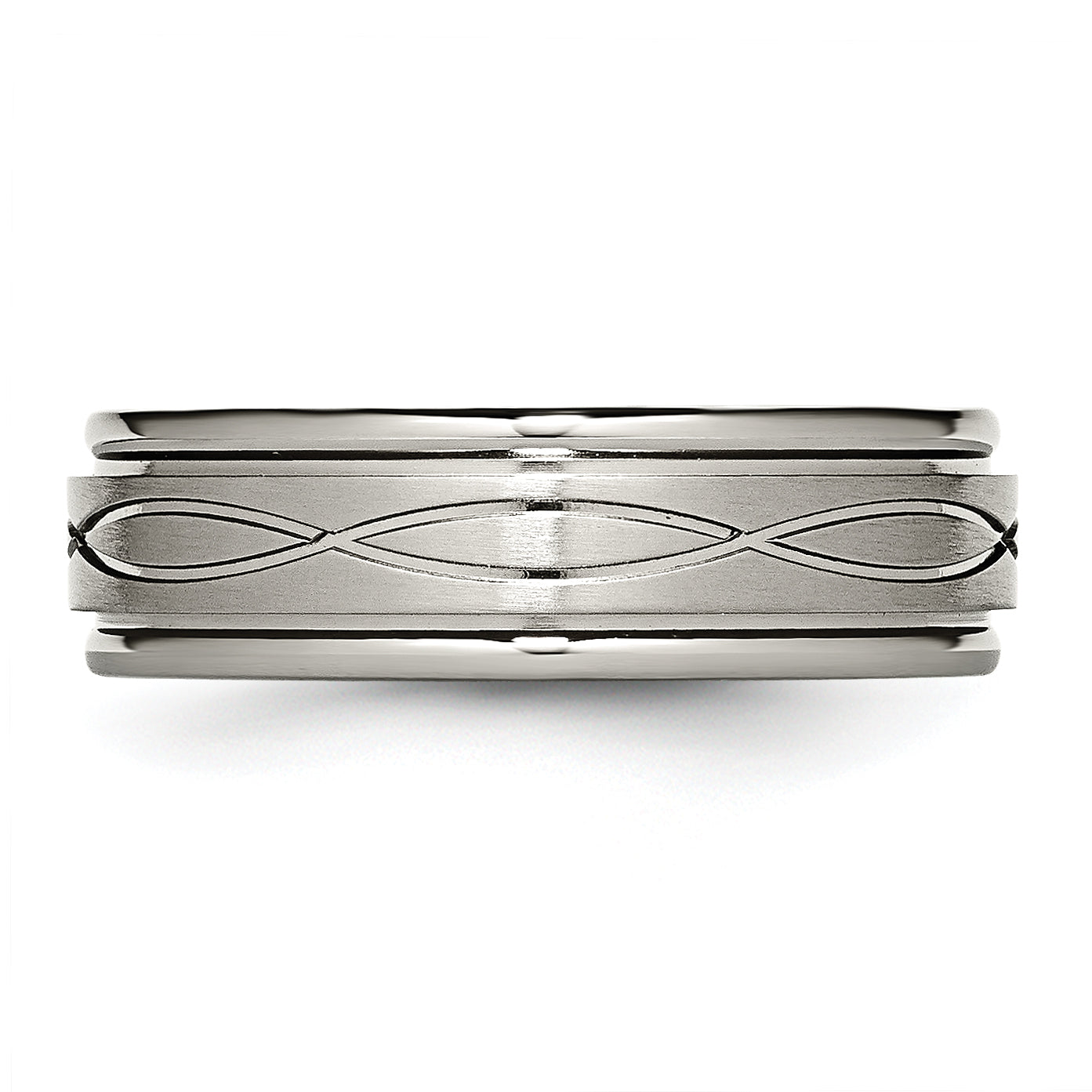 Titanium Brushed Center 7mm Criss-cross Design Ridged Edge Band