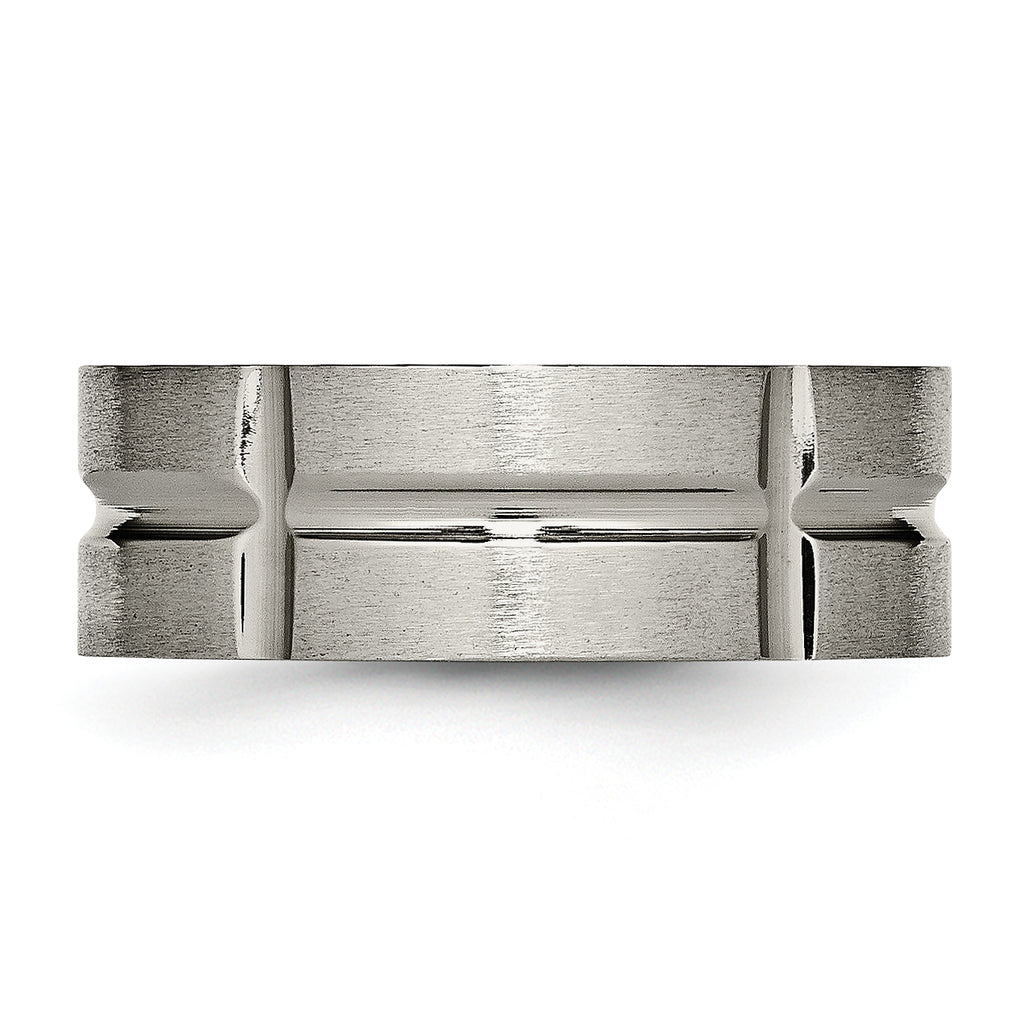 Grooved Wedding Band in Titanium, 8mm