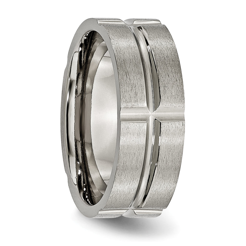 Grooved Wedding Band in Titanium, 8mm