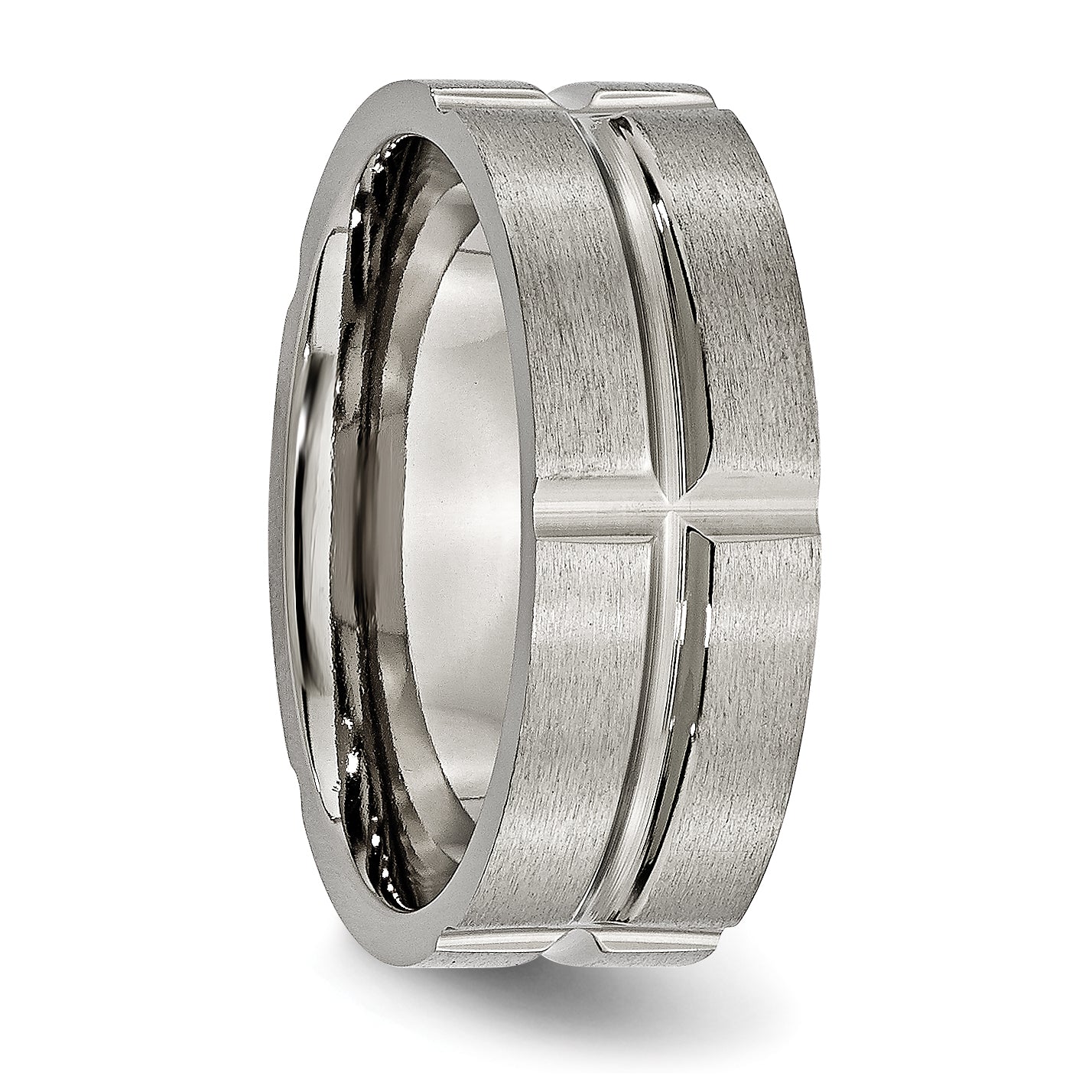 Grooved Wedding Band in Titanium, 8mm