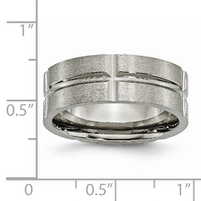 Grooved Wedding Band in Titanium, 8mm