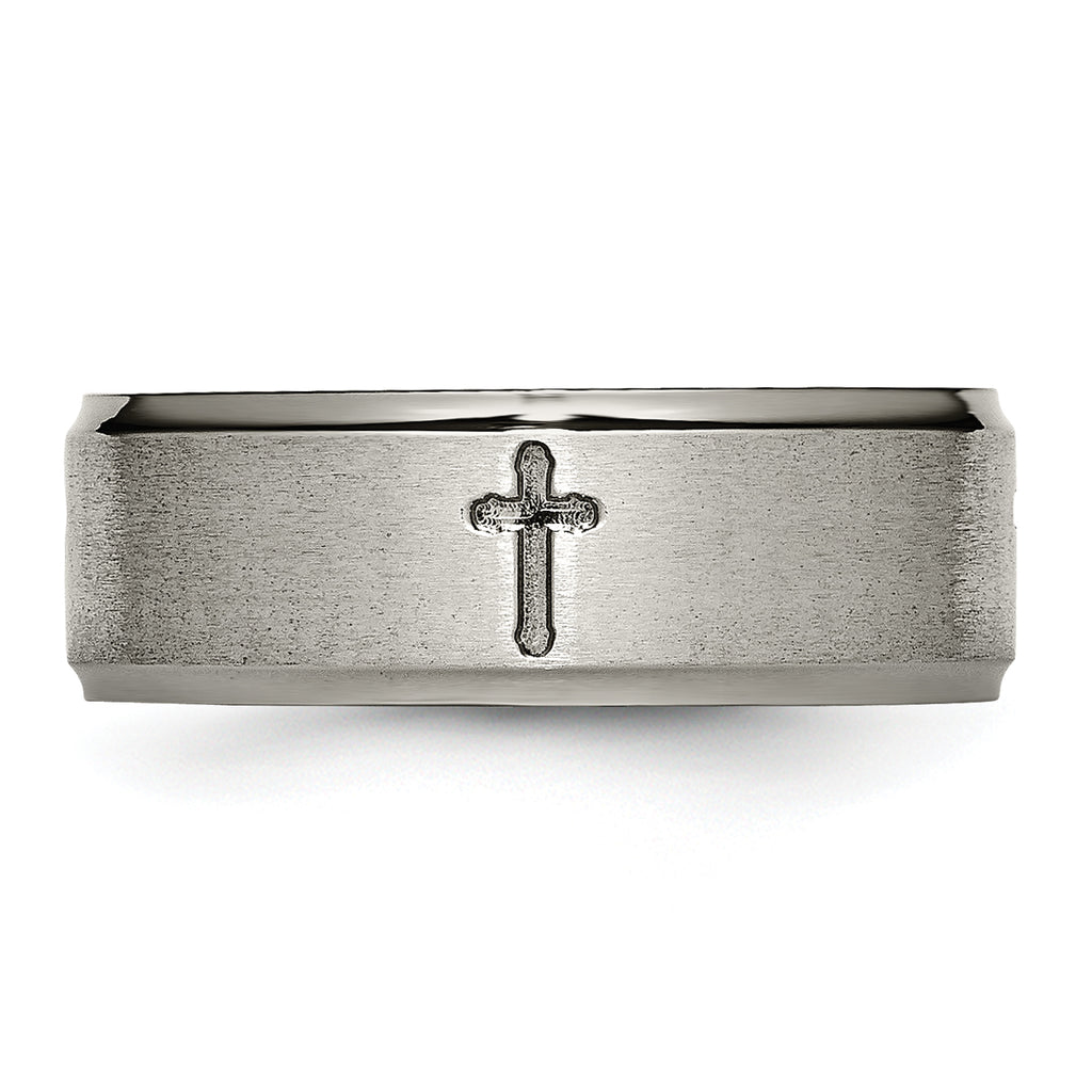 Titanium Unisex Wedding Band with Brushed Center and Engravable Ridged Edge