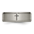 Titanium Unisex Wedding Band with Brushed Center and Engravable Ridged Edge