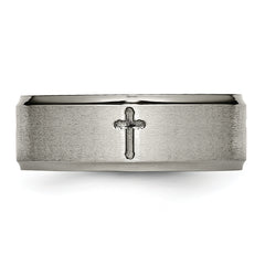 Titanium Unisex Wedding Band with Brushed Center and Engravable Ridged Edge