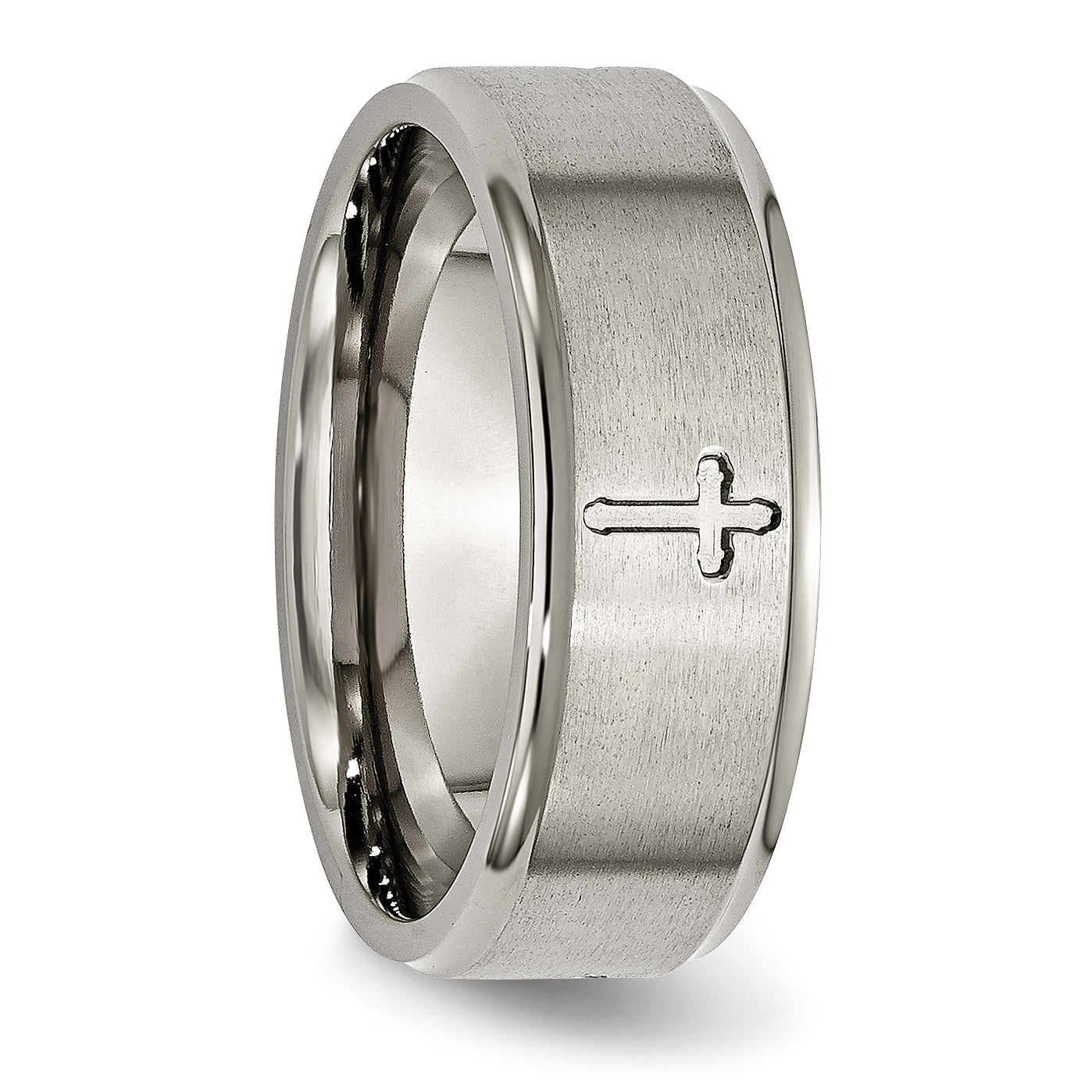 Titanium Unisex Wedding Band with Brushed Center and Engravable Ridged Edge