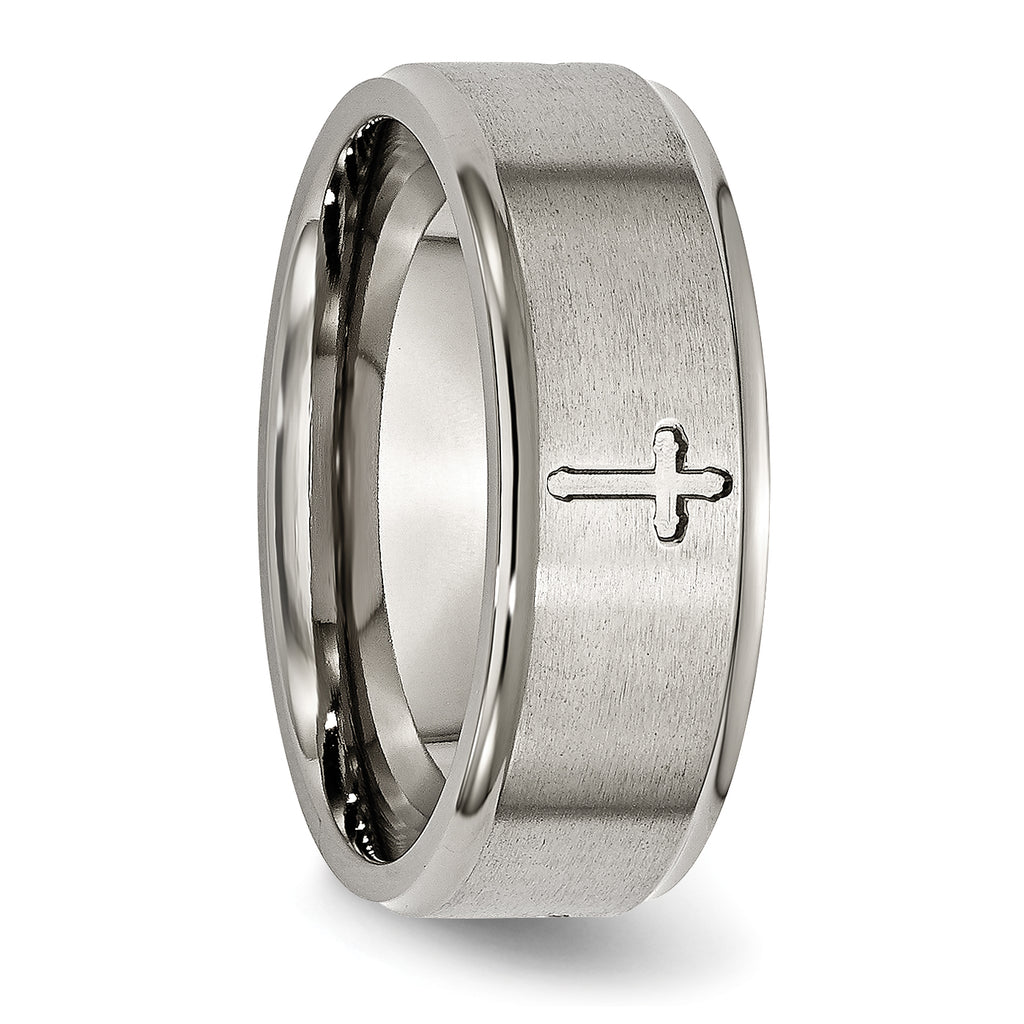 Titanium Unisex Wedding Band with Brushed Center and Engravable Ridged Edge