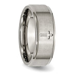 Titanium Unisex Wedding Band with Brushed Center and Engravable Ridged Edge