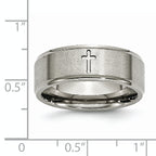 Titanium Unisex Wedding Band with Brushed Center and Engravable Ridged Edge