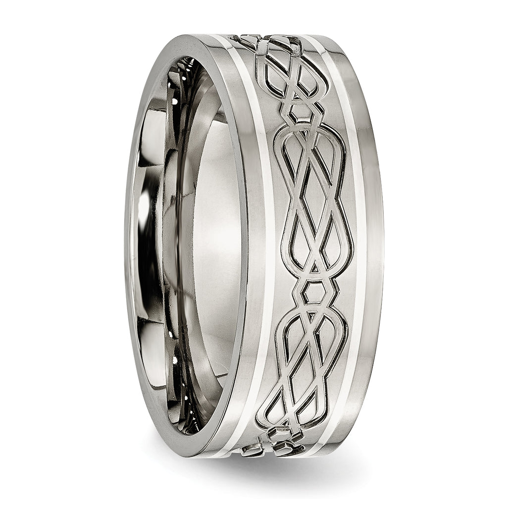 Celtic Knot Inlay Wedding Band in Titanium & Sterling Silver, 8mm